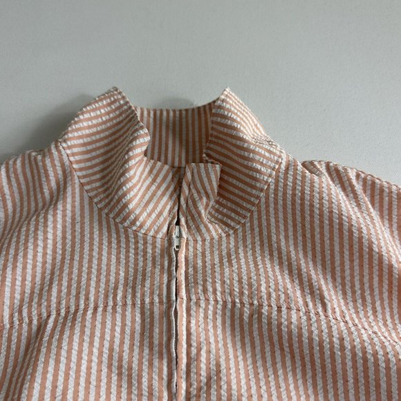ORVIS Women's Size Medium White Striped Seersucker Zip-Up Lightweight Jacket - Picture 3 of 8
